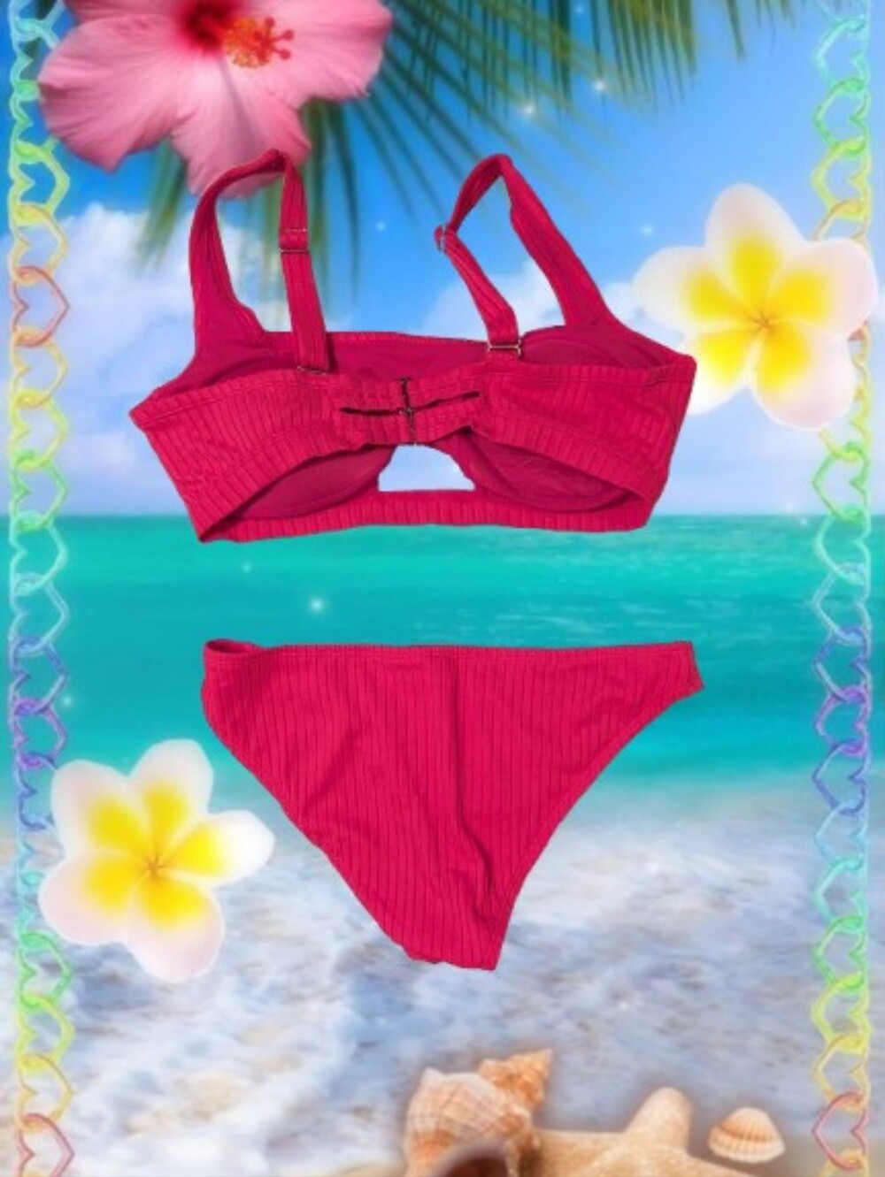 Hot Pink Ribbed Bikini - Picture 2 of 9